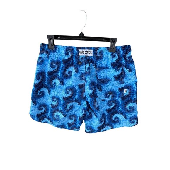 Mens Blue Tie-Dye Swim Trunks With Elastic Waist & Drawstring XL By Bondi Beamen - Picture 2 of 6